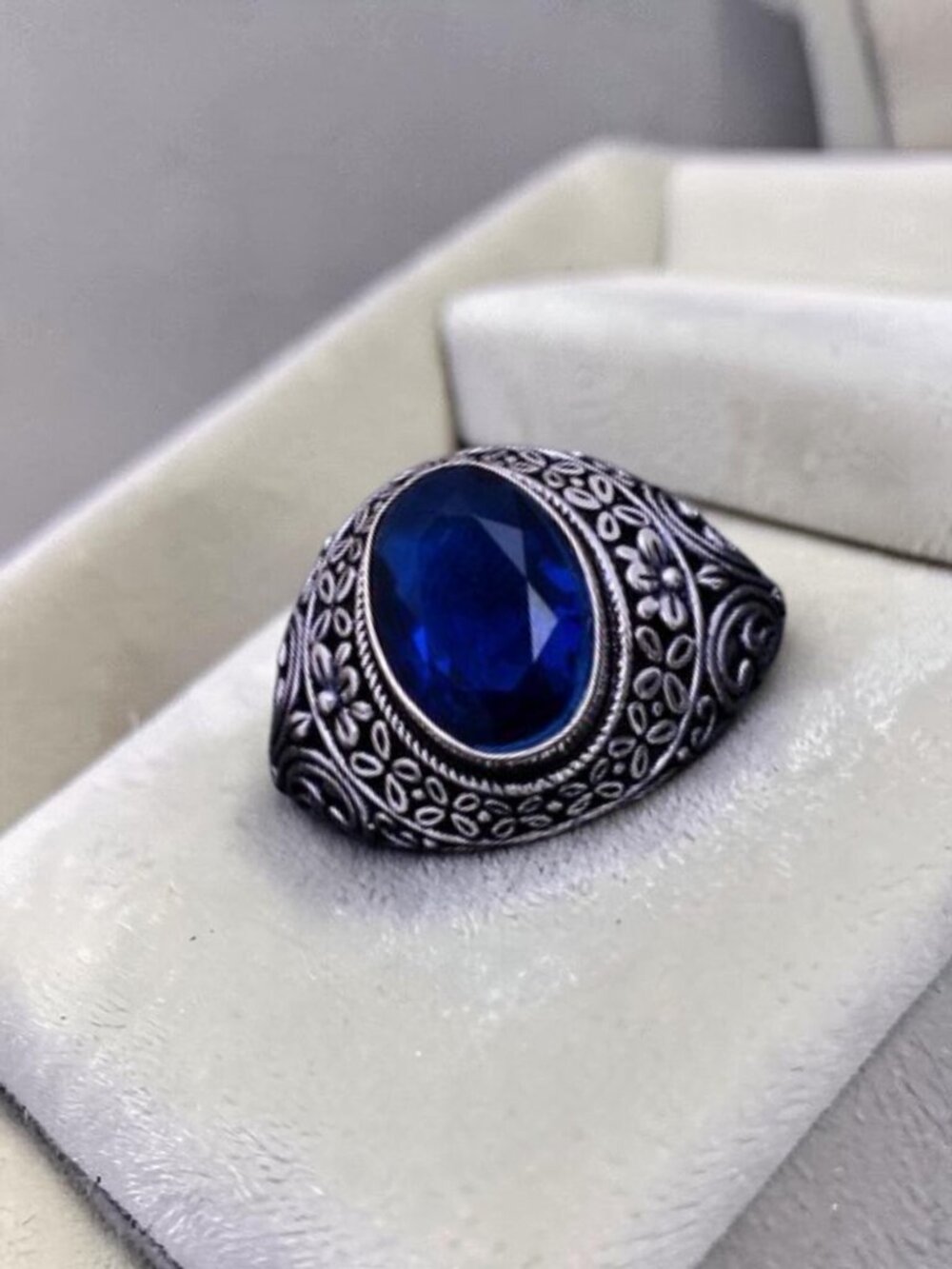 London Blue Topaz Gemstone Handmade 925 Sterling Silver Ring Size 7.5